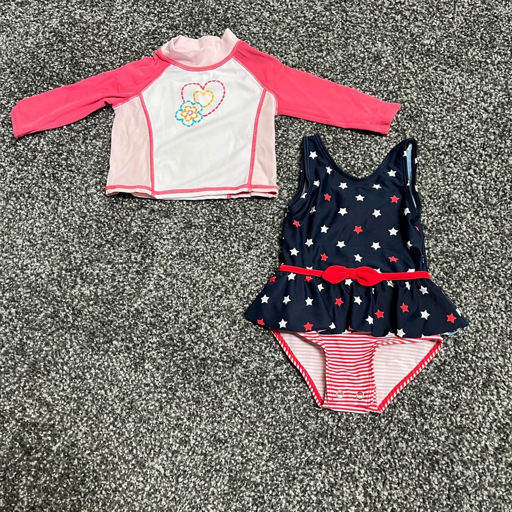4th of July infant peplum bow swimsuit & long sleeve swim cover